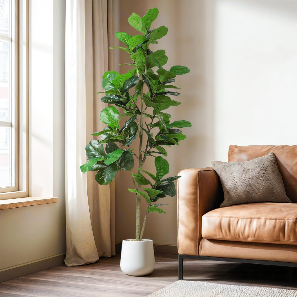 7ft Artificial Fiddle Leaf Tree Faux Plant Fake Ficus Lyrata Silk Trees