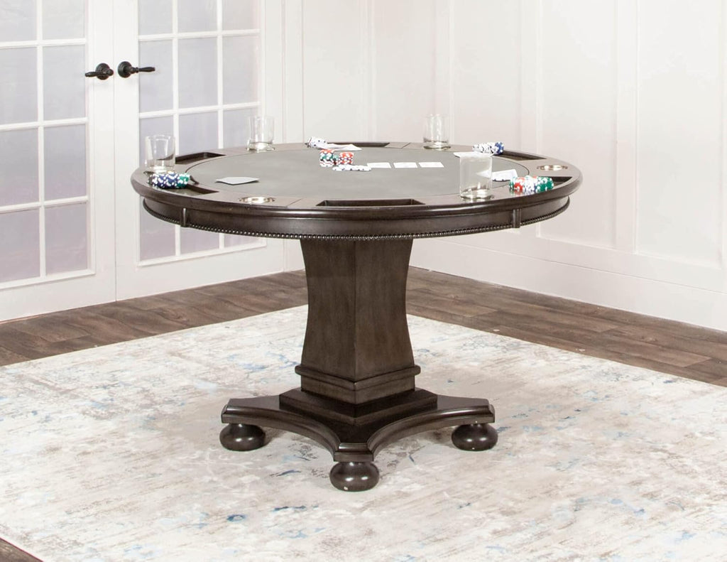 Dining and Poker Table, 2 in 1 Game, Gray/Black/Off-white