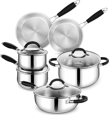 10-Piece Stainless Steel Cookware Set - Induction Pots and Pans Set | Tri-Ply Base with Stay-Cool Handles, Dishwasher