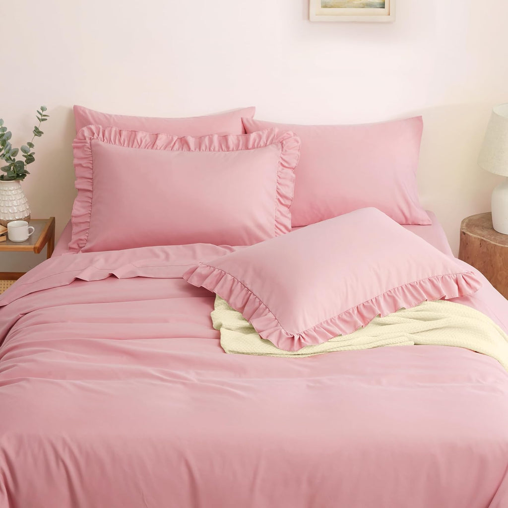 2 Pack Pink Ruffle Euro Shams 26" x 26" Ruffle Square Pillow Covers Ultra Soft Microfiber Ruffled Fringe Pillow Shams
