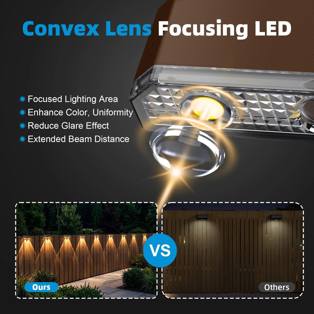 12 Pack Solar Fence Lights Outdoor, Deck Light Solar Powered, IP65 Waterproof Led Riling Solar Lights Brown Frame for