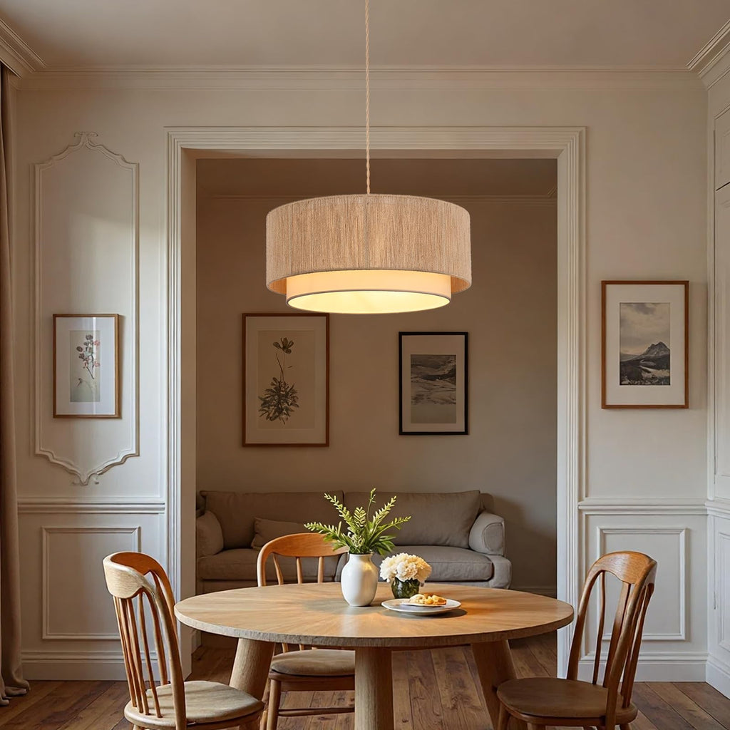Plug in Pendant Light, 18" Rattan Plug in Chandelier with 15.7FT Light Cord, Hanging Light with Handwoven Hemp Rope