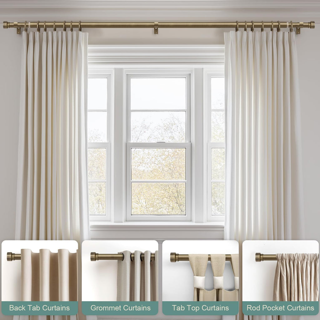 Antique Bronze Curtain Rods for Windows 66 to 120 Inches Adjustable Length Heavy Duty 1" Diameter Window Curtain Rod