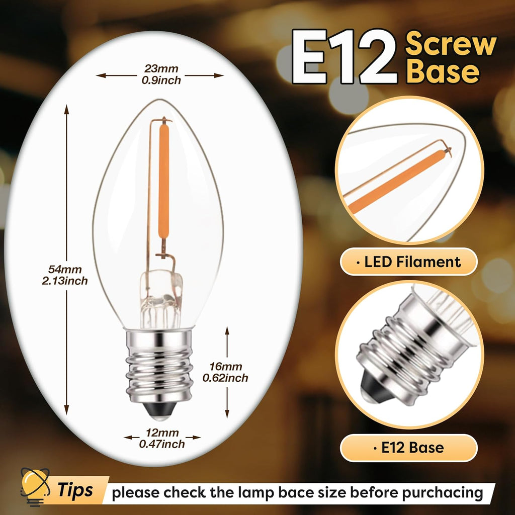 C7 LED E12 Candelabra Bulb Small Edison Candle Night Light Bulbs Salt Lamp Bulbs 0.5W Equivalent 5W 7W Warm White