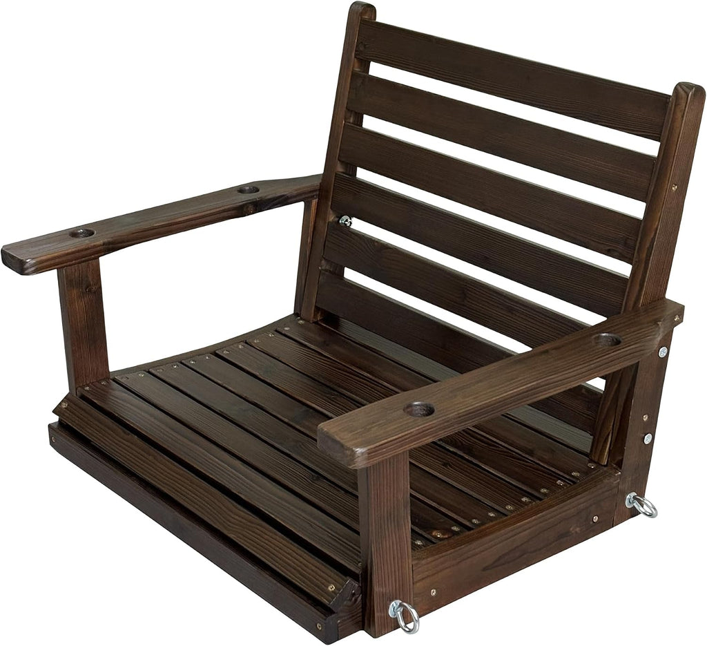 Wooden Porch Swing, Ergonomic Seat, Bench Swing with Hanging Chains and 7mm Springs, Heavy Duty 880 LBS, for Outdoor