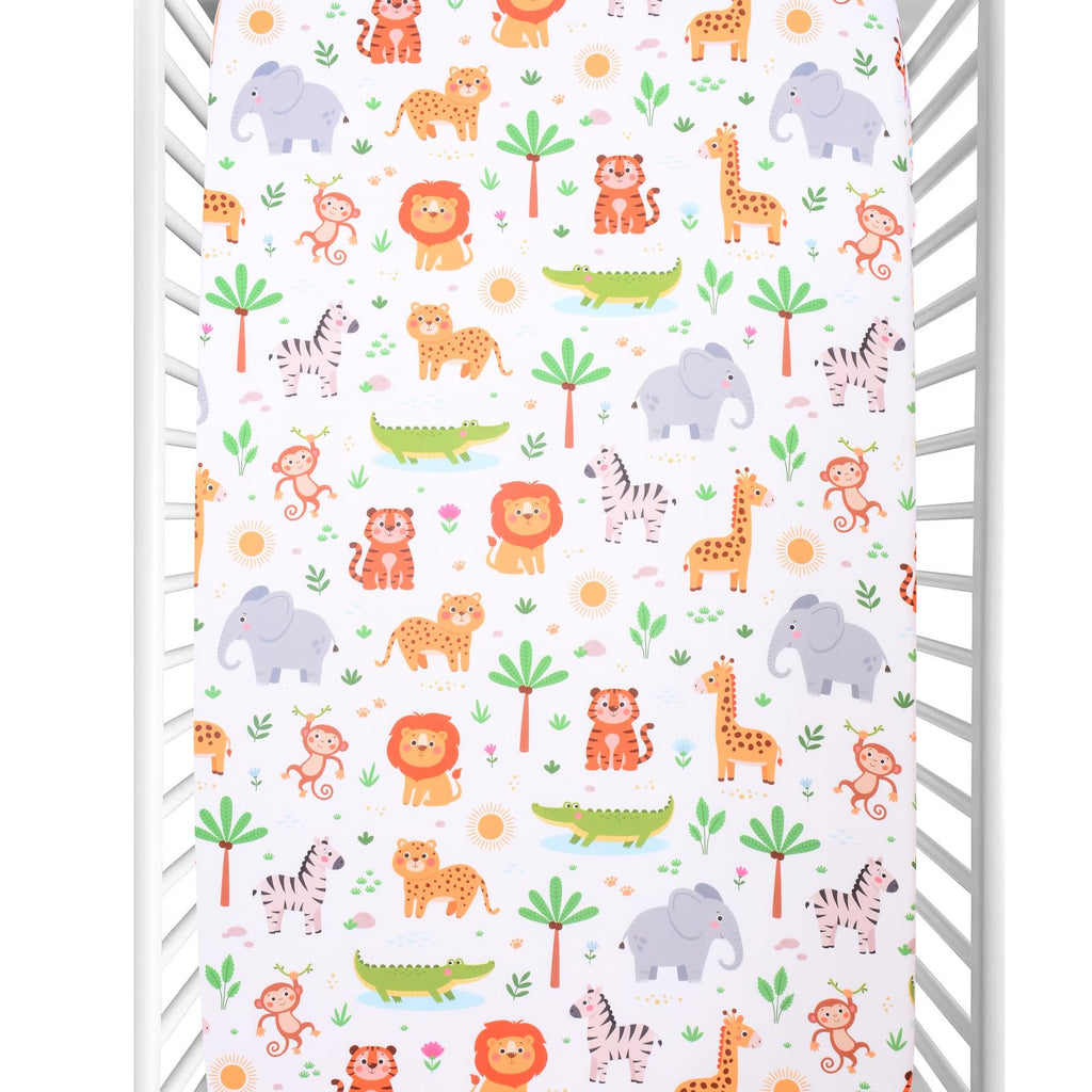 Jungle Animal Fitted Crib Sheet, Toddler Bed Sheet, 52x28in, 1 Pack