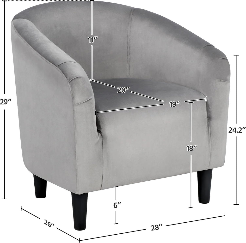 Velvet Accent Chairs, Compact Furry Barrel Chairs with a Curved Silhouette , Gray