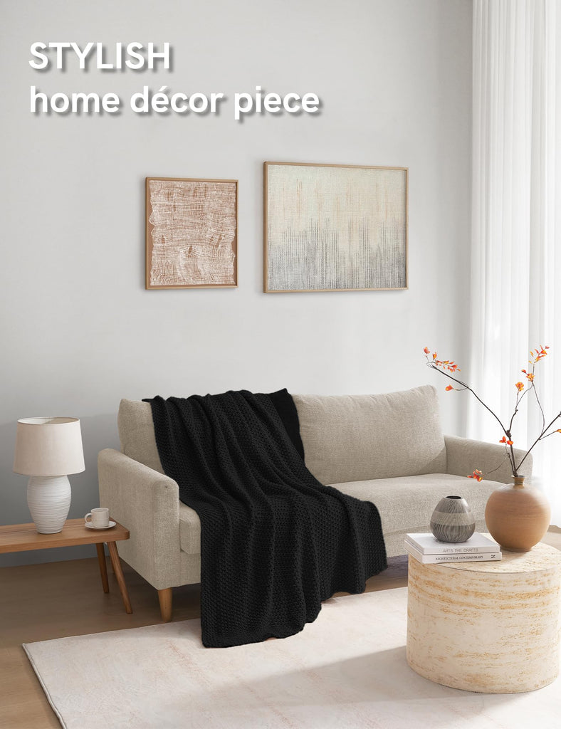 Chunky Cotton Knit Throw Blanket, Cable Knit Throws for Bed Couch Sofa, Comfy & Relaxing, Decorative Piece for