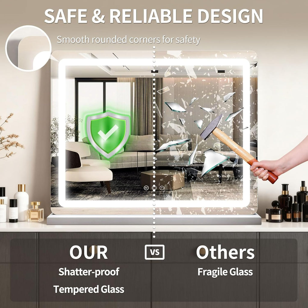 23"x 18" Large Vanity Mirror with Lights, LED Makeup Mirror for Dresser and Desk, 10X Magnification, Dimmable Touch