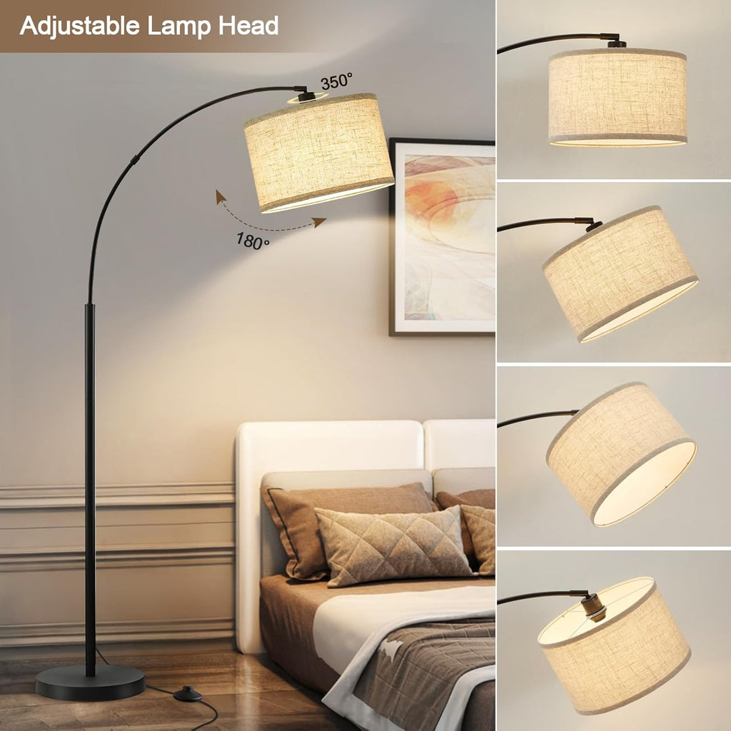 71" Arc Floor Lamps, Standing Lamp with Adjustable Head, Tall Pole Lamp with Foot Switch, Arched Reading Light