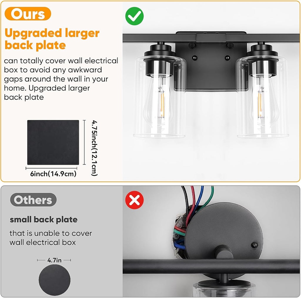 Black 4 Lights Bathroom Light Fixtures Over Mirror 27 Inches | Modern Vanity Lights Over Mirror with Clear Glass