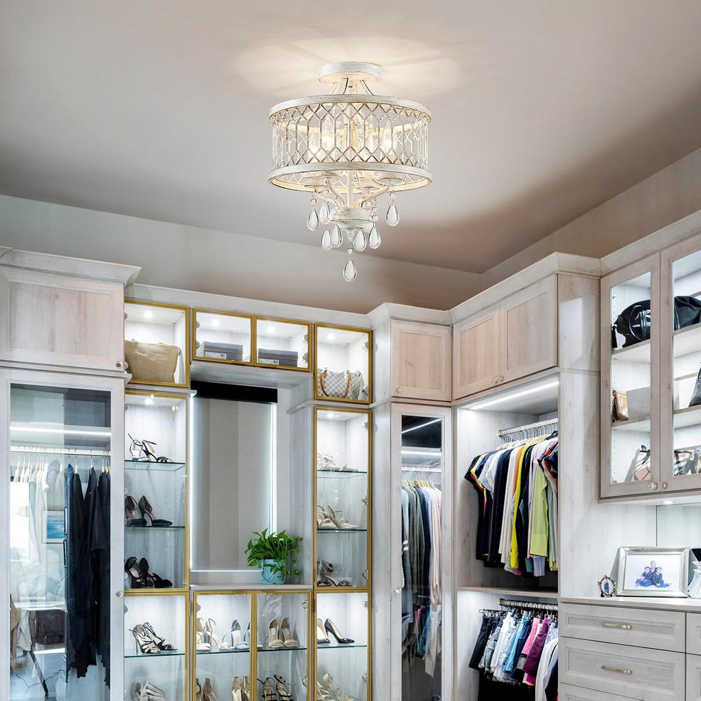 Crystal Ceiling Light Fixture, Modern Semi Flush Mount Ceiling Light, Farmhouse Crystal Chandeliers Light Fixture