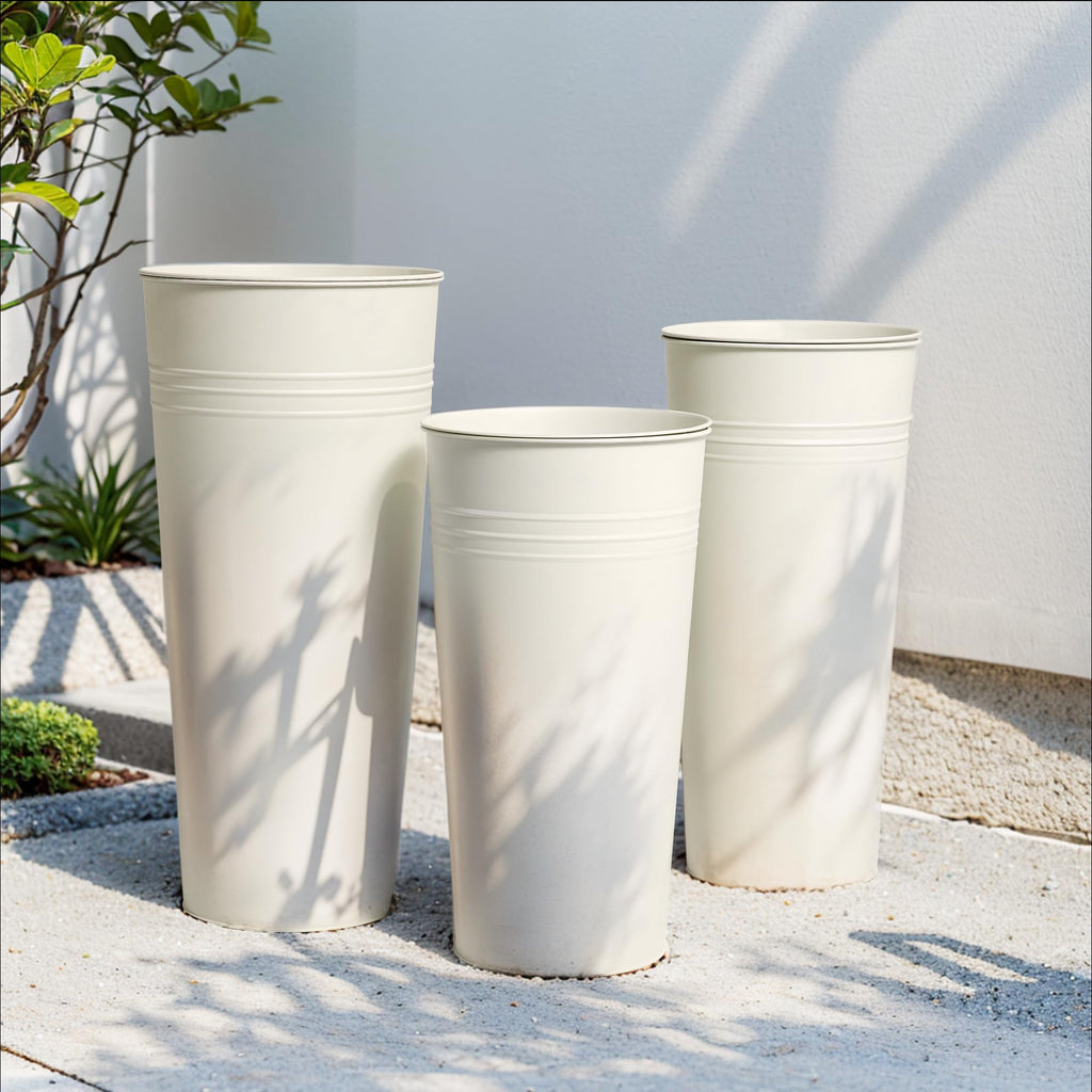 25'' Tall Galvanized Steel Planter Pot with Water Level Indicator - 2-Pack Self Watering Planters Flower Pot for