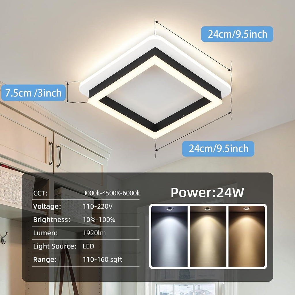LED Ceiling Light Fixture, 25W Modern Flush Mount Square LED Light with Remote