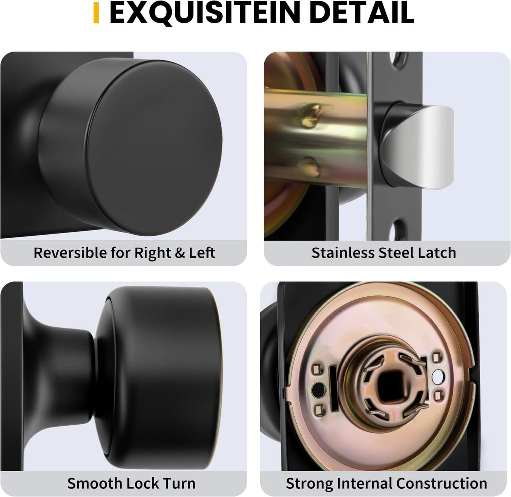 Matte Black Closet Door Knobs, Passage Door Knobs Interior Hallway, Black Closet Door Knob No Lock 6 Pack