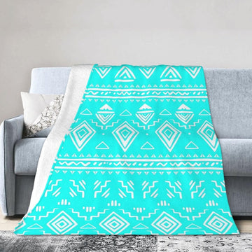 Turquoise Teal Western Boho Tribal Throw Blanket Gifts for Women, Soft Fuzzy Warm Cozy Flannel Blankets, Travel