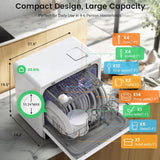 Countertop Portable Dishwasher, 9 Programs, 167℉ High-Temp, 360° 3 Spray, 24H Timing, Hot Air Drying, Air Refresh