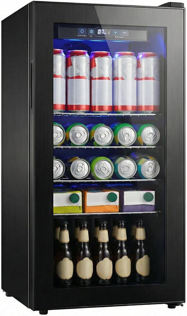 Beverage Refrigerator, 160 Can Freestanding Mini Fridge with Glass Door for Soda