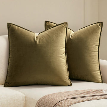 Olive Green Velvet Throw Pillow Covers 20x20 Soft Decorative Solid Square Cushion Cases Pack of 2 Modern Luxury Home