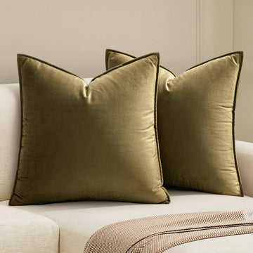 Decorative Olive Green Velvet Throw Pillow Covers for Couch 22x22 in