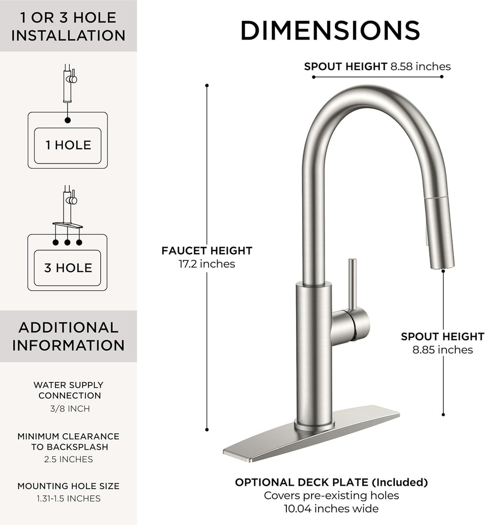 Kitchen Faucet with Pull Down Sprayer, Classic Brushed Nickel