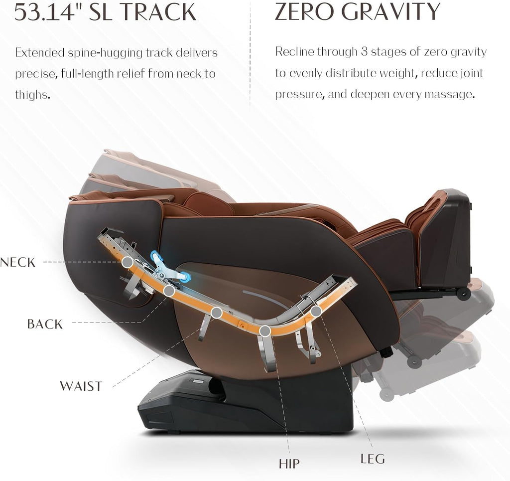 3D Massage Chair, Full Body Massage Chair, Zero Gravity Recliner w/Dynamic Leg Kneading System, 53.14" SL Track