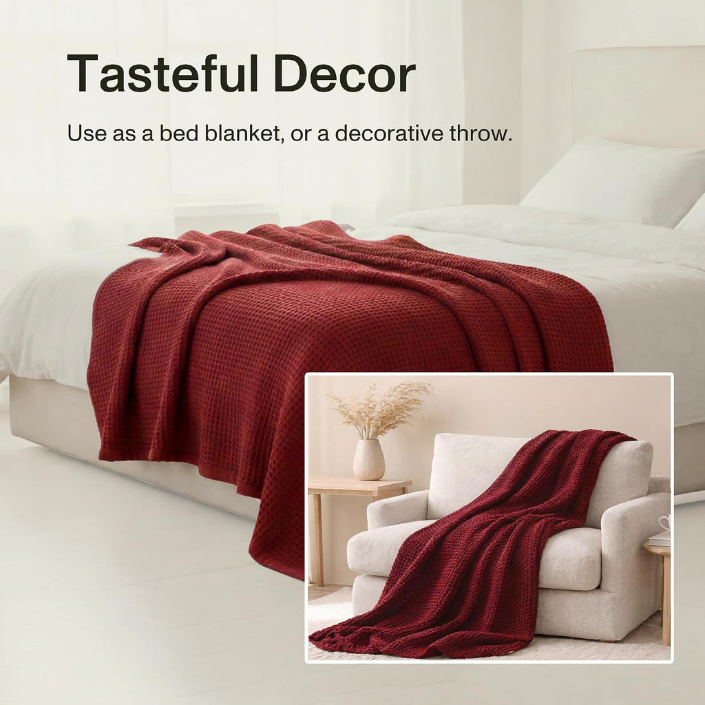 Luxury Waffle Throw Blanket - 400 GSM - 100% Organic Cotton Throw Blanket Size 50” x 70”, Soft, Breathable
