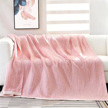 100% Cotton Muslin Throw Blanket for Couch Bed Travel 60x80in, Pink