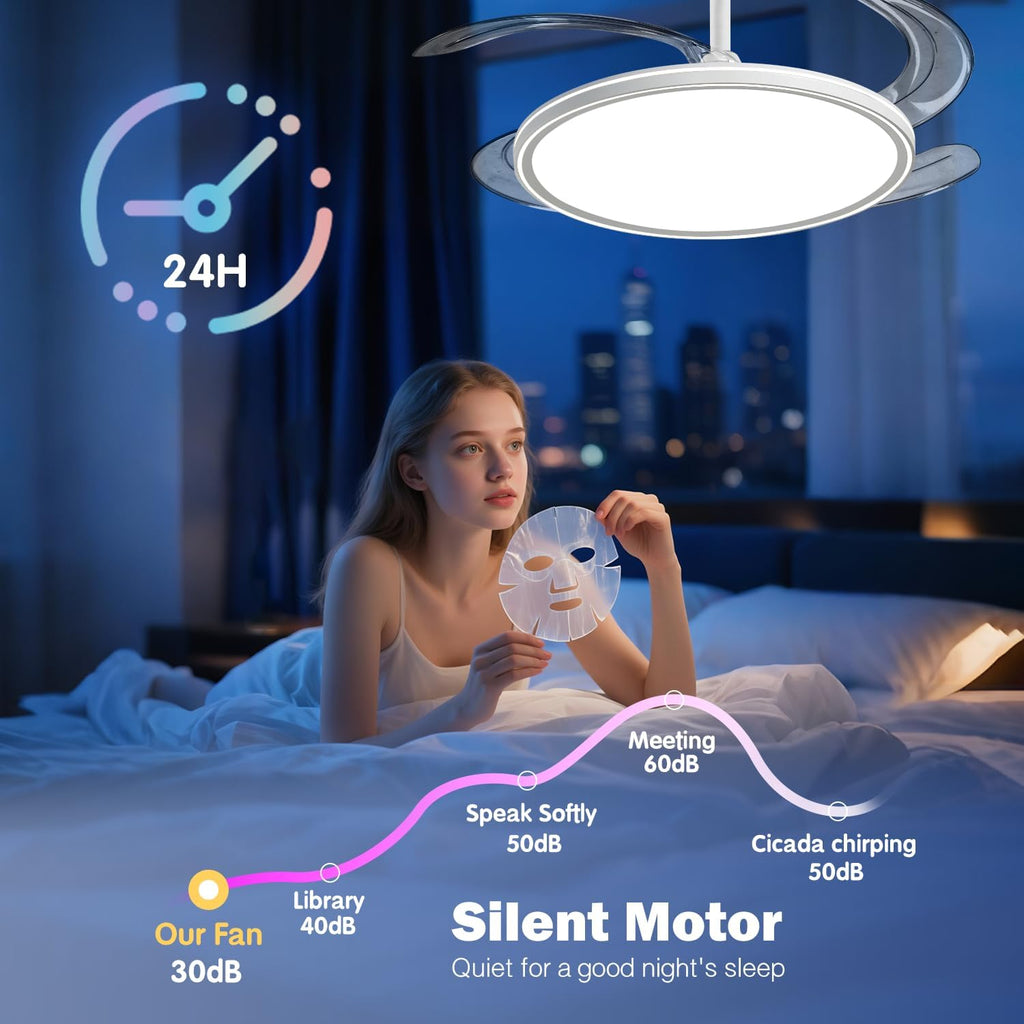 RGB Retractable Ceiling Fan with Light, APP/Remote Control