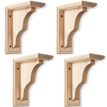 4 Pcs Wood Corbels Shelf Brackets, 3 1/2" W x 7" D x 9" H
