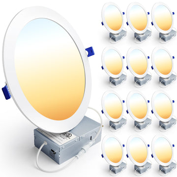 12 Pack 8 Inch LED Recessed Light, Canless, 5CCT Dimmable Wafer