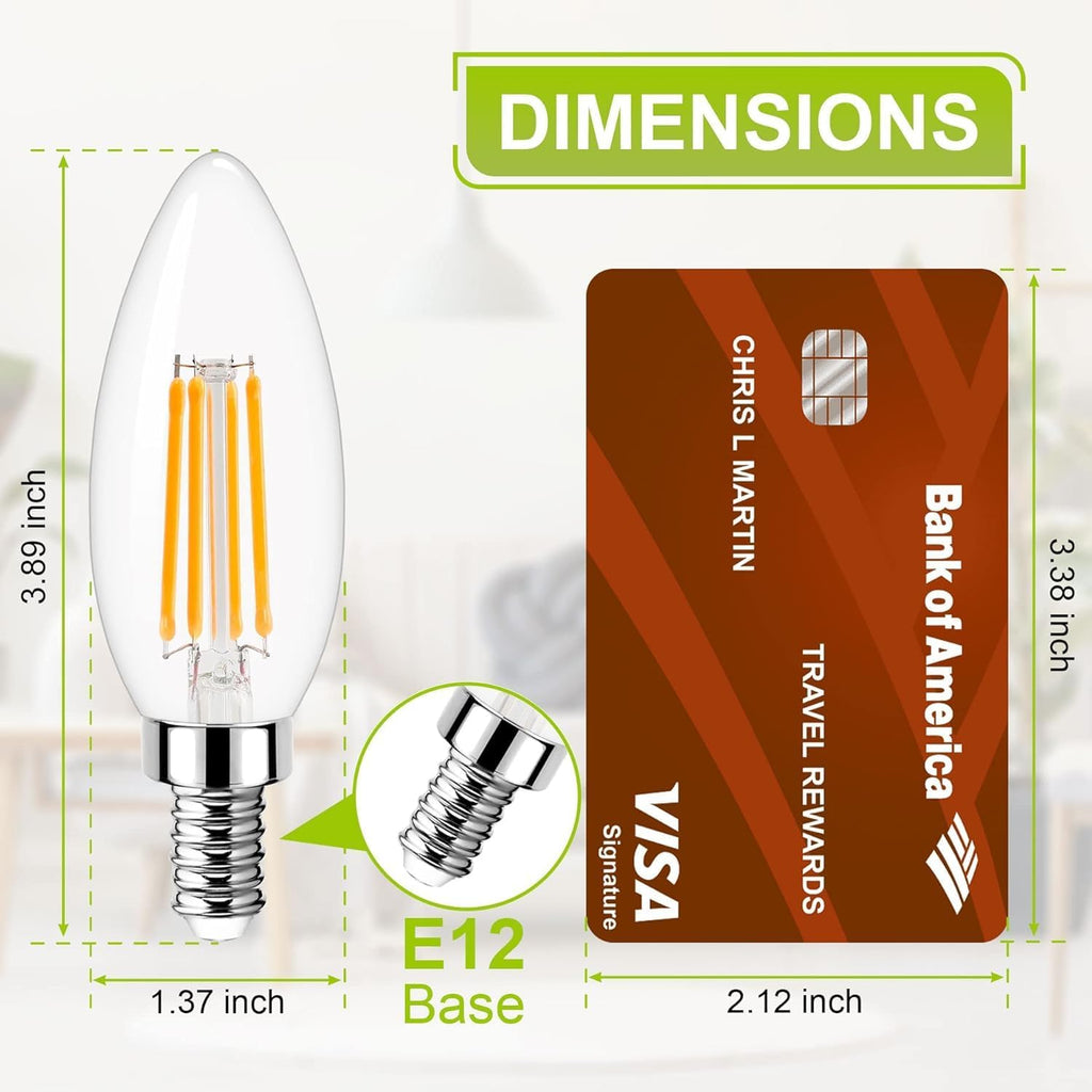 E12 LED Bulb Dimmable, Candelabra LED Bulb 40W Equivalent, 3000K Warm White, B11 B10 Type B LED Light Bulbs 4W