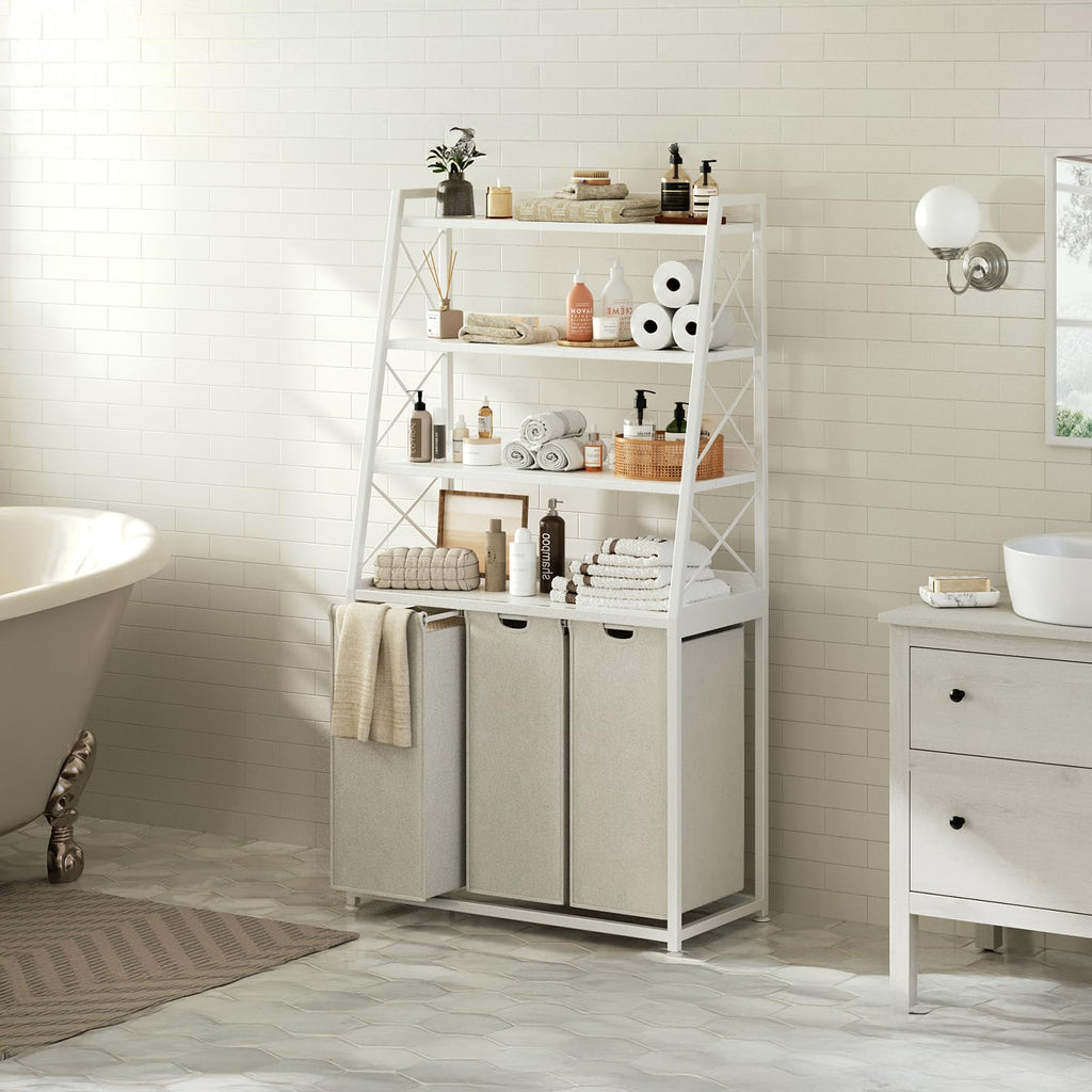 3 Section Laundry Hamper Laundry Basket with 4 Tiers Shelf