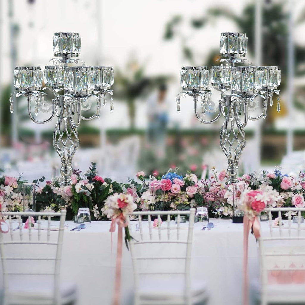 23.2 inch Tall Elegant and Chic 5 Arm Pendant Crystal Candlestick Holder Table Decoration tealight Candle Holder
