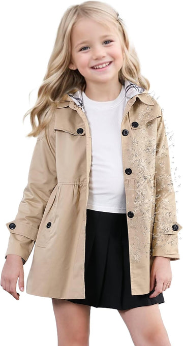 Girl's Waterproof Trench Coat Hooded Rain Jackets