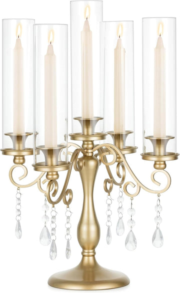 Gold Candelabra Candle Holder: 5 Arm Vintage Candelabras Wedding Centerpieces for Table - Candlestick Candle Holders