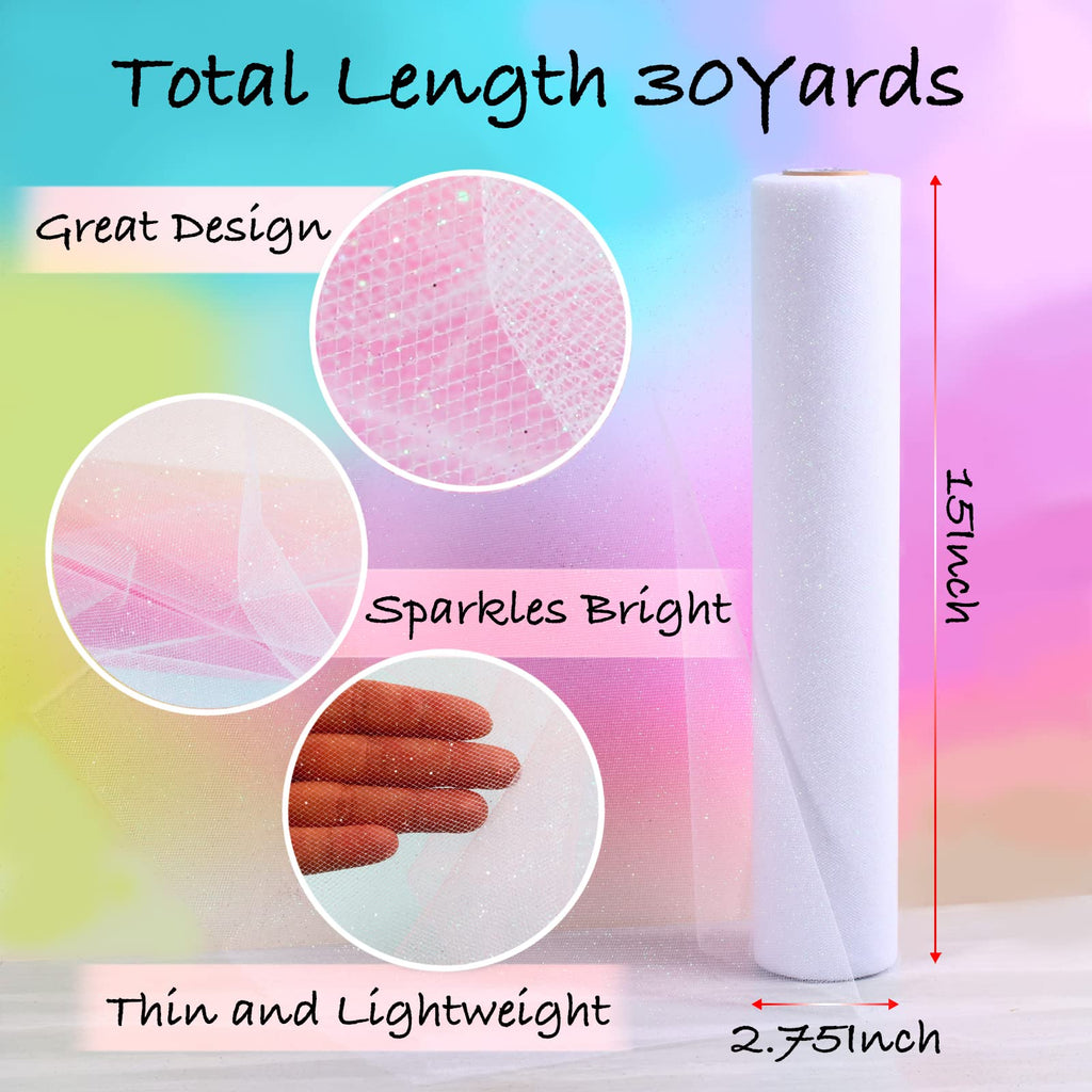 Sparkling Tulle Rolls, 15" by 30 Yards(White)