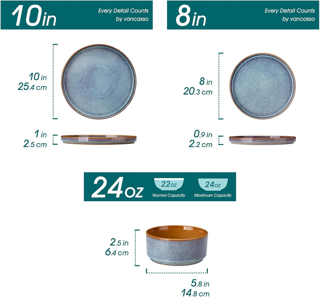 ONION Ceramic Dinnerware Sets, 12 Pieces Stoneware Plates and Bowls Sets for 4