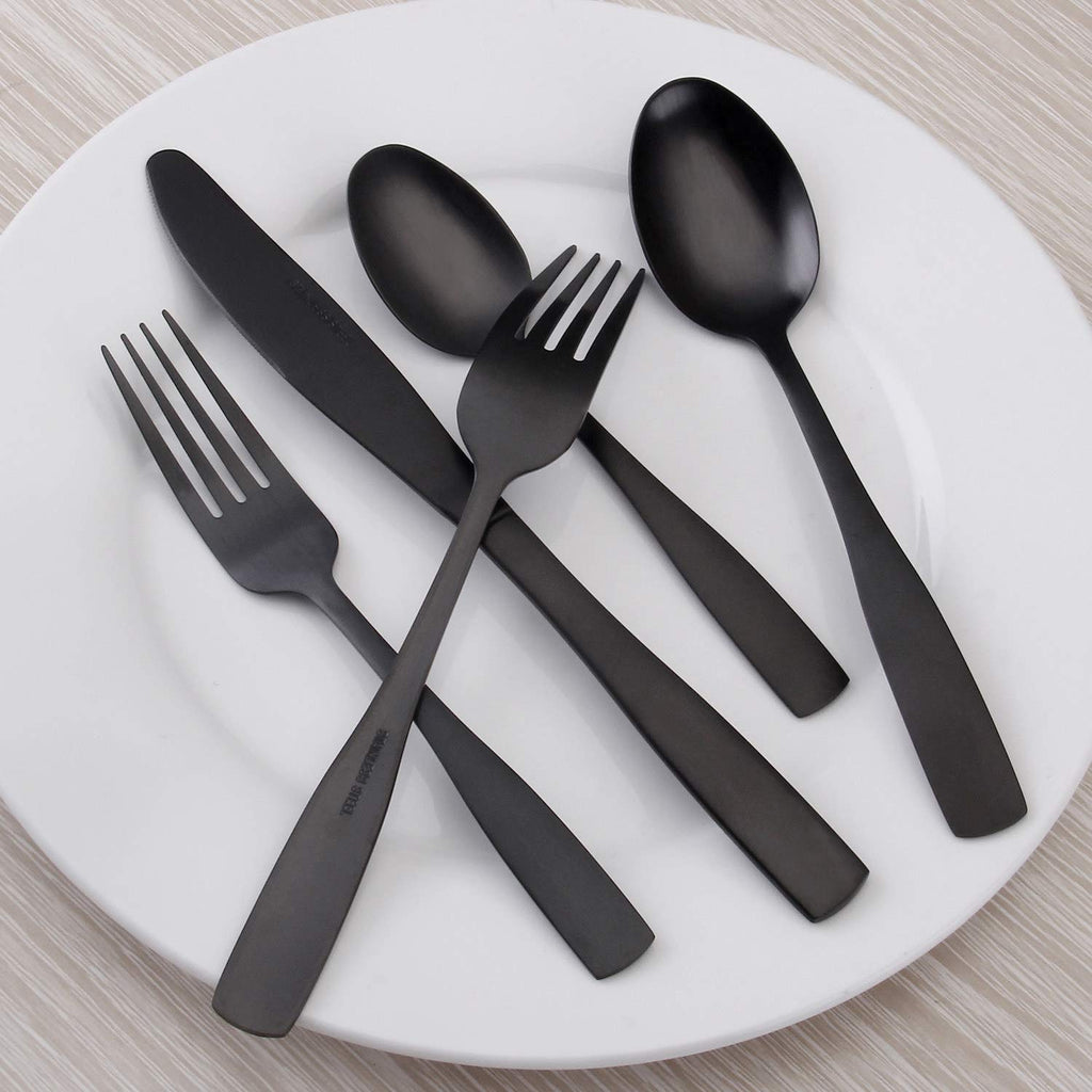 Matte Black Silverware Set, Satin Finish 20-Piece Stainless Steel Flatware set, Tableware Cutlery Set Service for 4