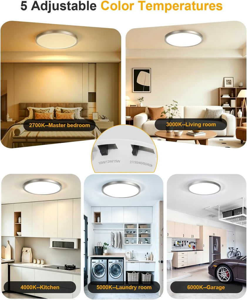 8 Inch Flush Mount Ceiling Lights, Dimmable, Adjustable Color Temperature, Black 4 Pack, 15W 1200LM Low Profile