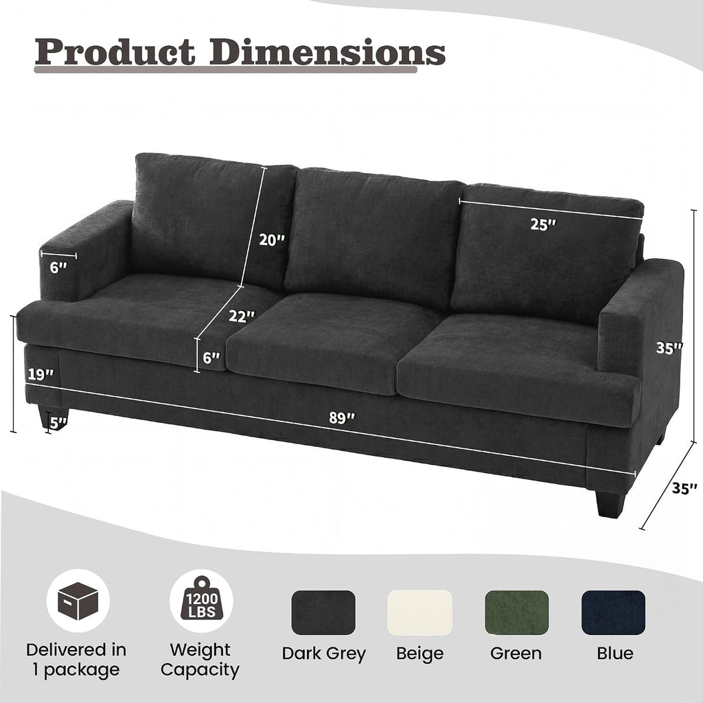 Loveseat & 3 Seater Sofa Sets, 89" Couch Sofa Set Furniture Sets, 2 Piece Deep Seat Sleeper Sofa, Couch and Loveseat