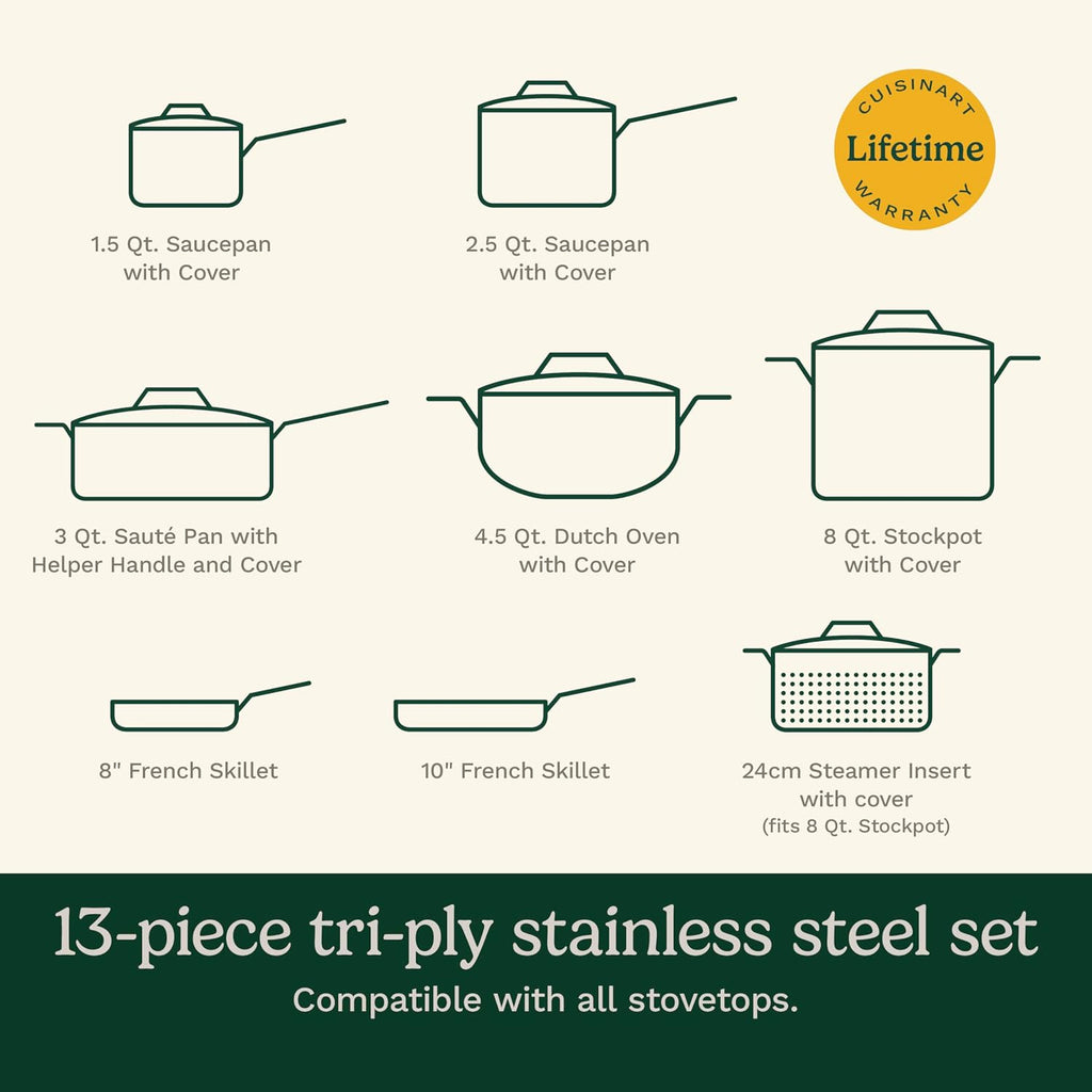 FCT-13 French Classic Tri-Ply Stainless 13-Piece Cookware Set