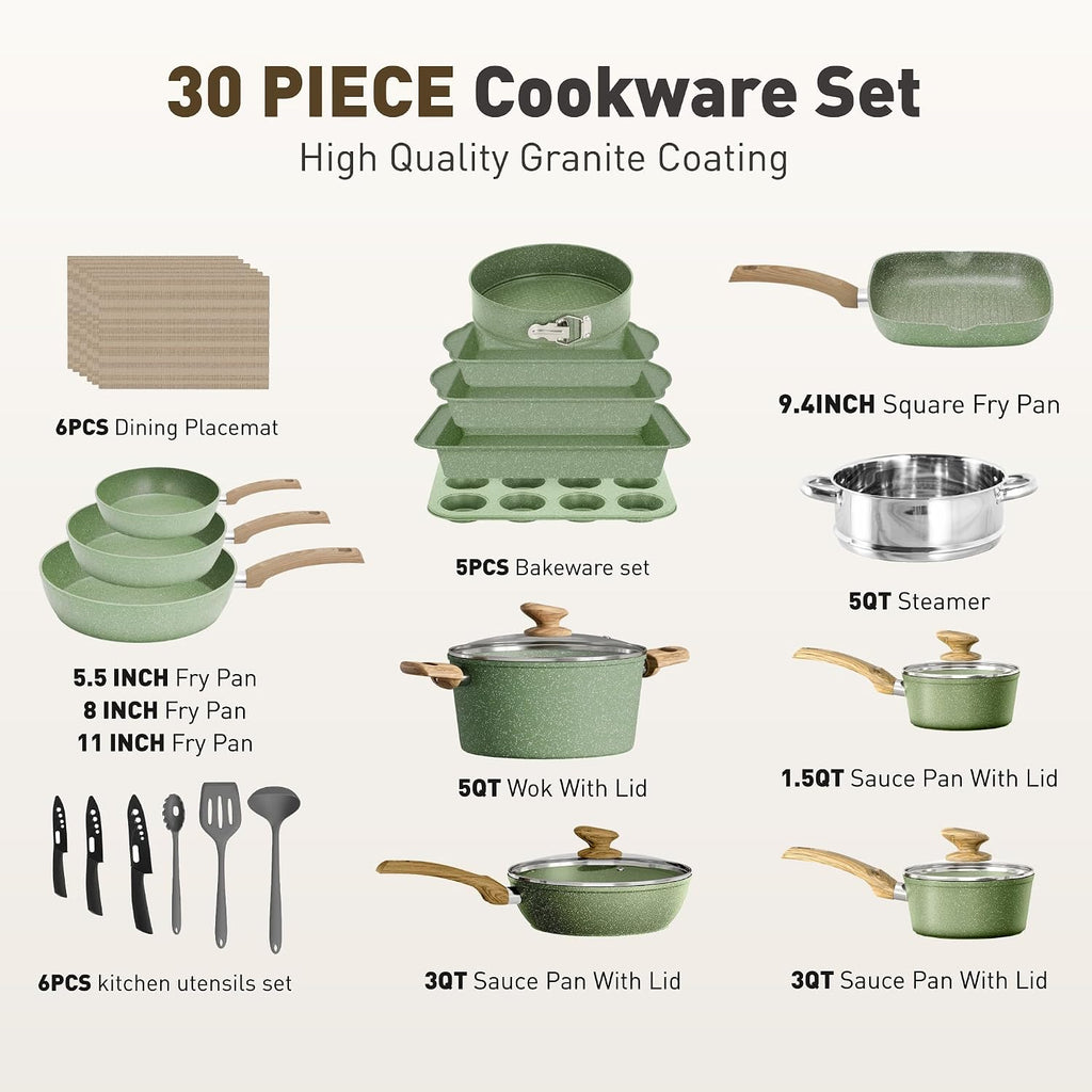 30 Piece Pots and Pans Set, Kitchen Cookware Sets Non Stick | Induction Compatible, PFOA & PFOS Free, Bakeware Sets
