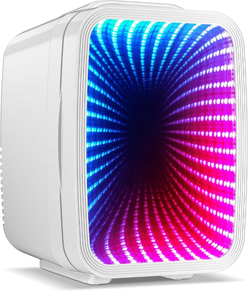Mini Fridge, 4 Liter/6 Cans Small Refrigerator With Dimmable LED Light,AC/DC Portable Thermoelectric Cooler and Warmer