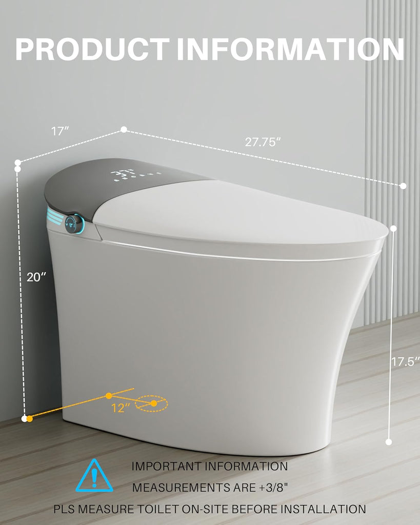 Smart Toilet With Bidet, One-Piece Elongated, Auto Open/Close & Flush, Heated Seat, Front & Rear Wash