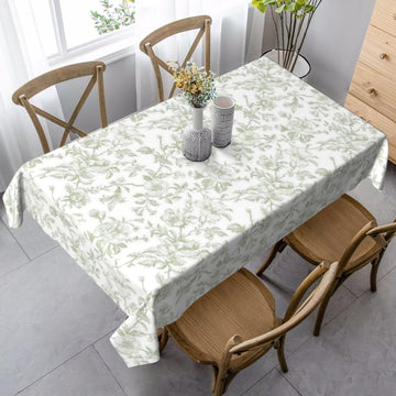Sage Green Floral Tablecloth Rectangle 60x120 Inch Light Green Chinoiserie Floral Table Cloth Polyester Fabric
