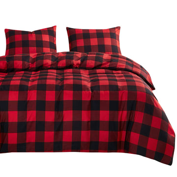 Gingham Comforter Set, Plaid Buffalo Check Checkered Cottagecore Cute Geometric, Soft Lightweight Bedding, 3 Pieces