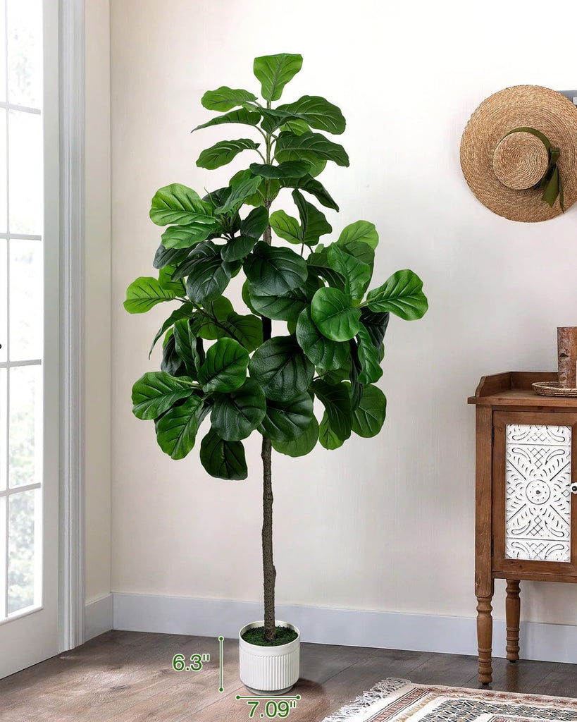 Artificial Fiddle Leaf Fig Tree 6FT with White Planter