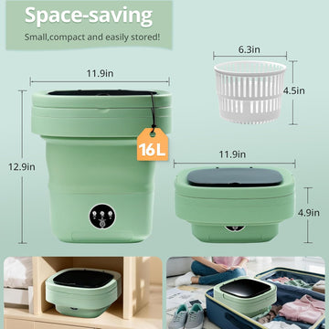 Portable Washing Machine, Mini Washer, 16L Upgraded with Spin Basket, Foldable Design Ideal for Apartment, Home and