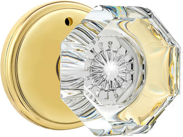 Privacy Crystal Glass Door Knobs Interior with Lock, Modern Octagon Door Knobs /Bathroom, Gold/Polished Brass